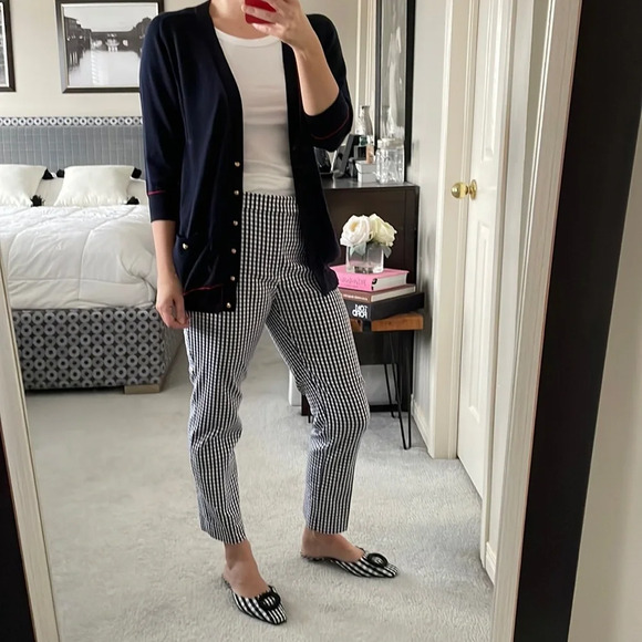 Ralph Lauren Check Cotton Poly Blend Cropped Pants Navy + White Sz 8 - Picture 1 of 10